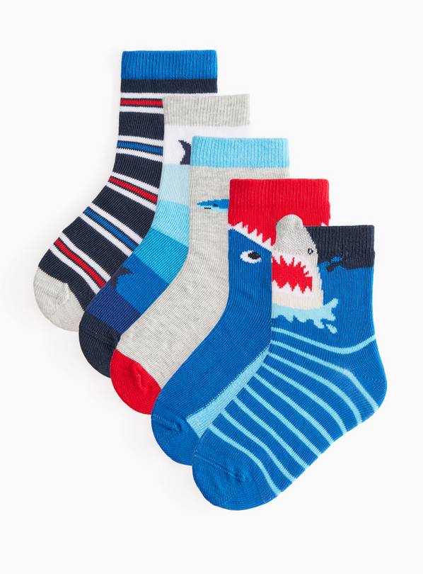 Shark Print Ankle Socks 5 Pack 3-5.5 Infant